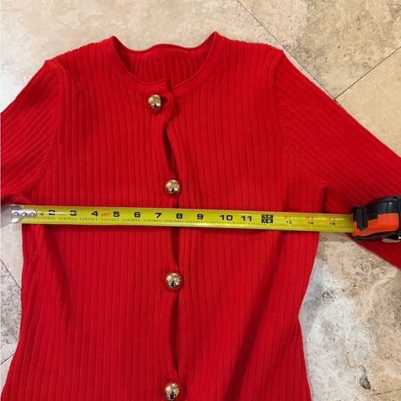 Commense Golden Button Split Knit Top Red - Picture 4 of 7